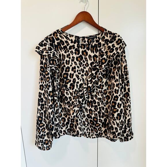 Lane Bryant Womens Blouse Size 14 Leopard Print Animal print Ruffle Long Sleeve - Picture 2 of 9